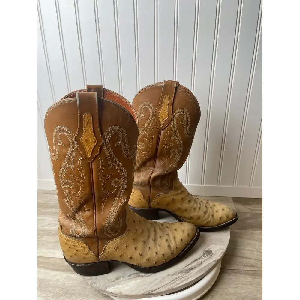 Boots Ostrich El Dorado M 8.5D 9918 Full Quill USA Handmade Western 96 Vintage